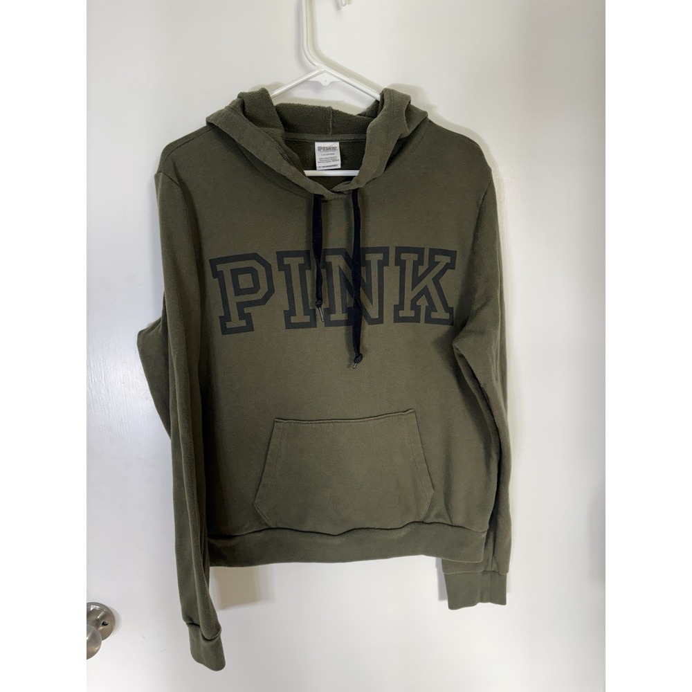 Victoria Secret PINK Hoodie Sweater Sweatshirt Army Olive Green Large